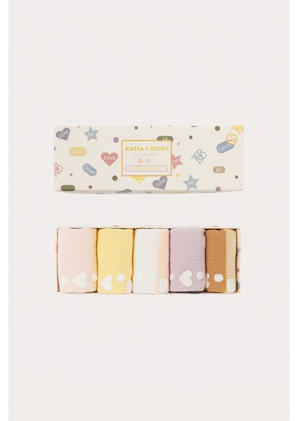 Bebek Şerit Desenli Tabanı Kalp Baskılı 5'li Kutulu Soket Çorap modelleri