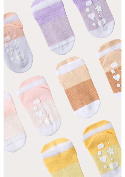 Bebek Şerit Desenli Tabanı Kalp Baskılı 5'li Kutulu Soket Çorap indirimleri