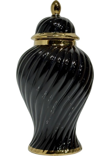 Seramik Halat Desen Büyük Küp Siyah