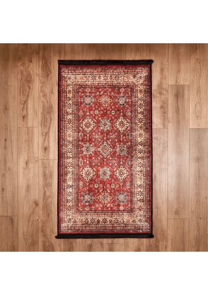 Soft Line Afgan Desenli Halı - Kırmızı - 80X150 cm