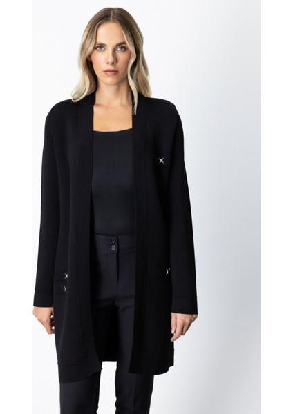 Kadın Zımbalı Uzun Hırka 69917 Siyah