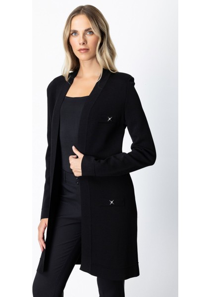 Kadın Zımbalı Uzun Hırka 69917 Siyah fiyatları