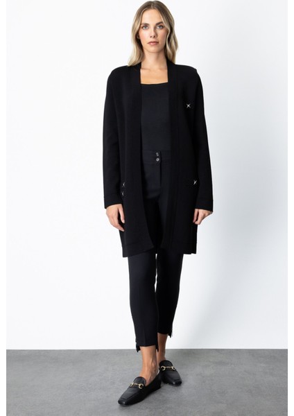 Kadın Zımbalı Uzun Hırka 69917 Siyah modelleri