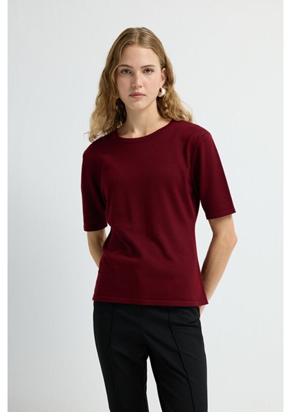 Yuvarlak Yaka Triko Bluz Bordo 11545822000