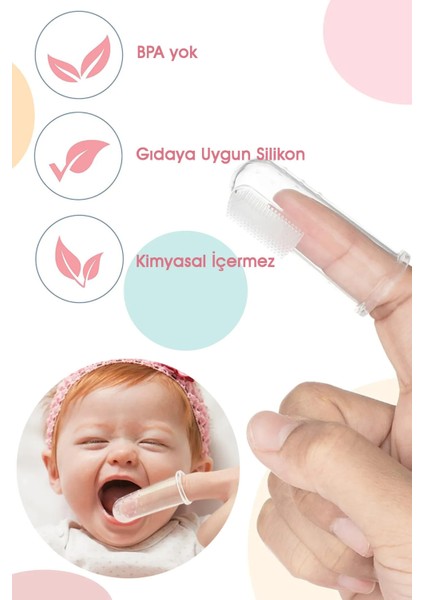 Slikon Parmak Bebek Diş Kaşıyıcı ve Şeffaf Renk Yumuşak Fırça Kutulu Erkek ve Kız Çocuk modelleri