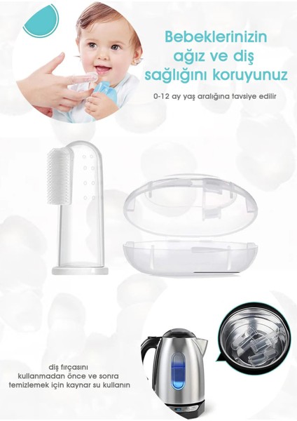 Slikon Parmak Bebek Diş Kaşıyıcı ve Şeffaf Renk Yumuşak Fırça Kutulu Erkek ve Kız Çocuk fırsatları