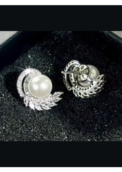 925 Ayar Gümüş Inci ve Zirkon Taşlarla Süslü Kanat Küpe fırsatları