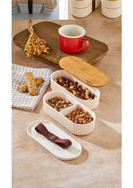 Biz Home 2 Li Bambu Kapaklı Saklama Kabı