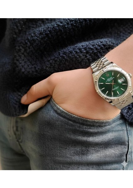 Detajust Rolex Şık Tasarım Zümrüt Yeşili Kadraan Erkek Kol Saati