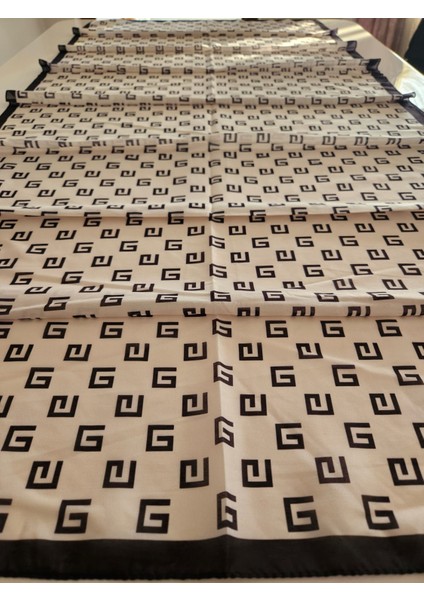 G Desenli Siyah ve Krem Tonlarında Soft Şal