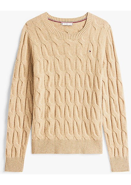 Yumuşak Yün Saç Örgülü Bisiklet Yaka Uzun Kollu Kadın Bej Kazak WW0WW43586ADM indirimleri