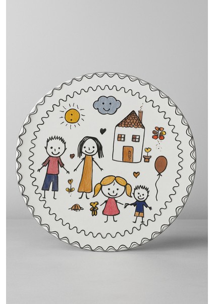 2'li Çocuk Yemek Tabağı - 27 cm Renkli Aile Desenli, Yüksek Kalite Servis Tabağı