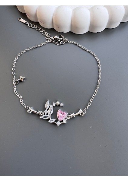 Pembe Kalpli Çelik Bileklik