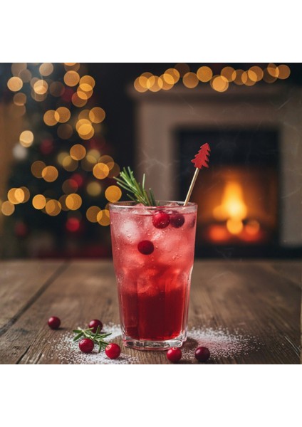 12 Adet Kırmızı Çam Ağacı Ahşap Kürdan Seti - Yılbaşı Kokteyl, Meze ve Cupcake Süsü fırsatları