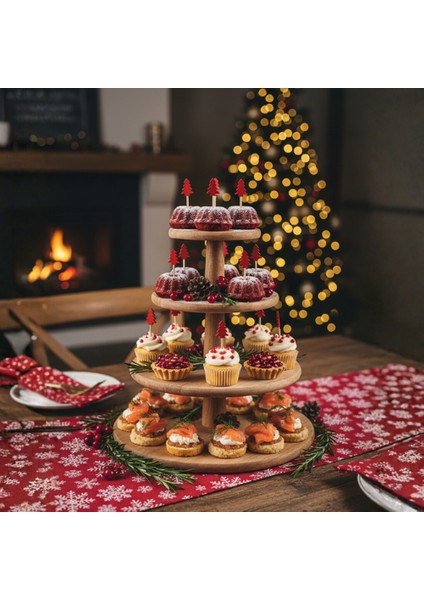 12 Adet Kırmızı Çam Ağacı Ahşap Kürdan Seti - Yılbaşı Kokteyl, Meze ve Cupcake Süsü indirimleri
