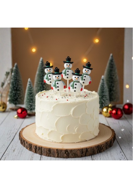 5 Adet Özel Seri Kardan Adam Pasta Süsü Seti - Noel Temalı Kek Lolipop (Cake Pop) Topper Figürü