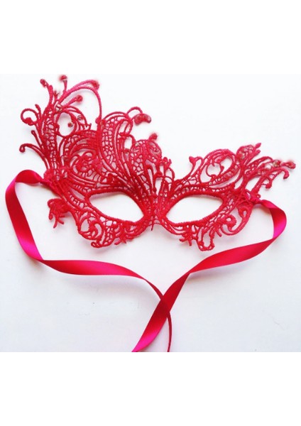 Kırmızı Renk Dantel Örgü Işlemeli Parti Maskesi Model 1 (5332)
