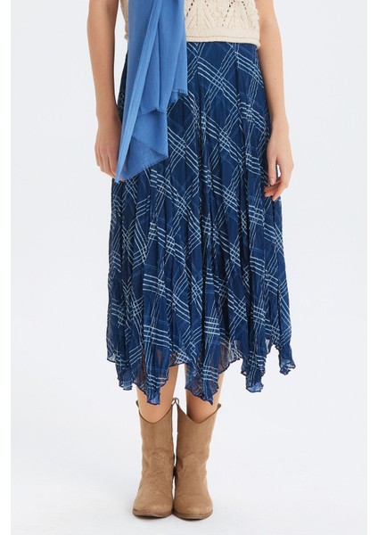 Desenli Şifon Midi Bohem Etek Lacivert fiyatları