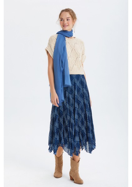 Desenli Şifon Midi Bohem Etek Lacivert modelleri