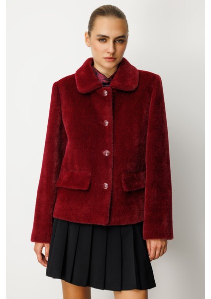 Kadın Torba Cepli Peluş Kaban 6025 Bordo