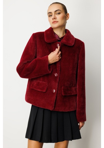 Kadın Torba Cepli Peluş Kaban 6025 Bordo fiyatları