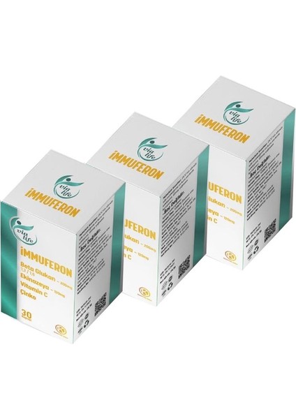 Immuferon - Beta Glucan ve Vitamin C Gıda Takviyesi 3 x 30 Kapsül