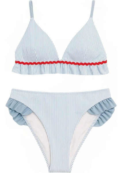 Kadın Frill Wave Su Taşı Aksesuarlı Bikini Takımı Mavi fiyatları