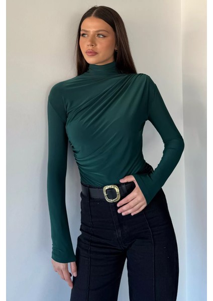 Omuz ve Bel Drapeli Uzun Kol Bluz P-00012516