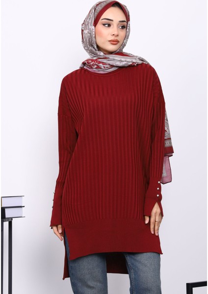 Bordo Önü Kısa Arkası Uzun Triko Tunik fiyatları
