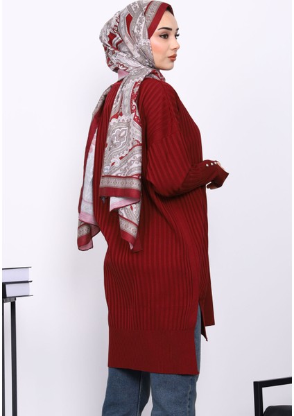 Bordo Önü Kısa Arkası Uzun Triko Tunik fırsatları