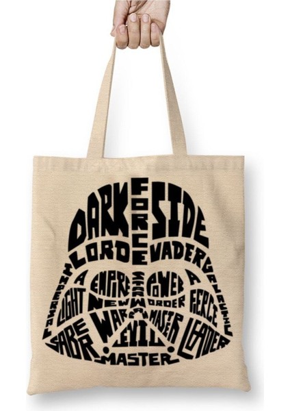 Star Wars Typography Beyaz Bez Çanta Uzun Saplı Alışveriş Çantası Plaj Çantası