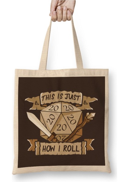 Dungeons And Dragons Just How I Roll Beyaz Bez Çanta Uzun Saplı Alışveriş Çantası Plaj Çantası