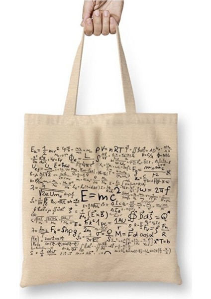 E=mc2 Formül Matematik Formülü Beyaz Bez Çanta Uzun Saplı Alışveriş Çantası Plaj Çantası