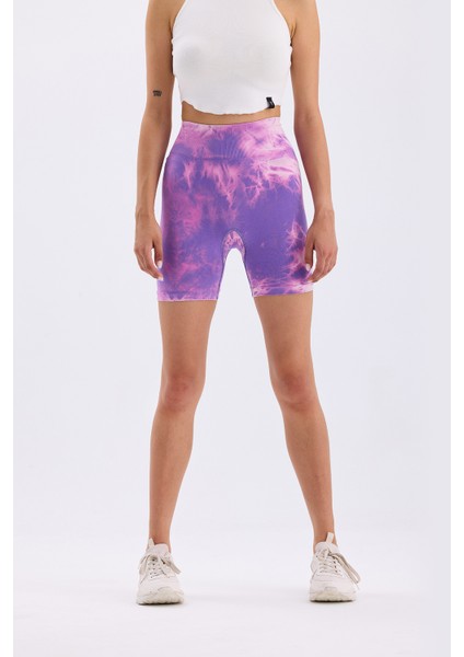 Spor Şort Batik Desenli Dikişsiz Esnek ve Toparlayıcı Push Up Kısa Şort