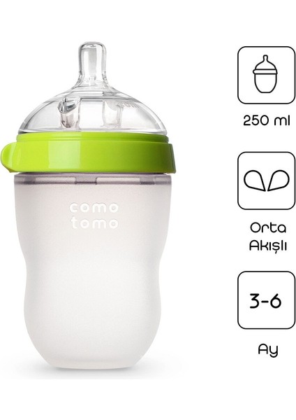 Antikolik Silikon Biberon 250 ml 3-6 Ay Yeşil