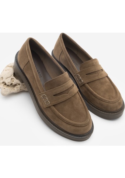 Kadın Loafer Günlük Klasik Ayakkabı Casual Makosen Fonle Taba Süet