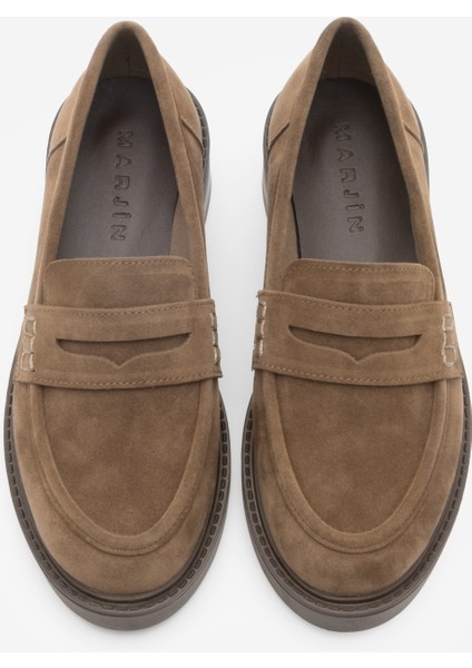 Kadın Loafer Günlük Klasik Ayakkabı Casual Makosen Fonle Taba Süet