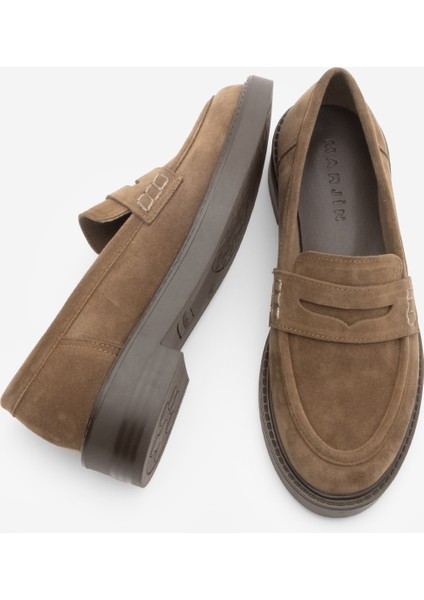 Kadın Loafer Günlük Klasik Ayakkabı Casual Makosen Fonle Taba Süet