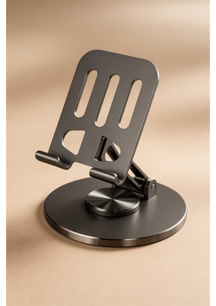 Yüksek Kalite Metal Kaydırmaz Sabit 360 Dönebilen Ayarlanabilir Telefon ve Tablet Tutucu Masa Üstü Standı Siyah