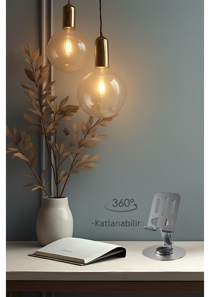 Yüksek Kalite Metal Kaydırmaz Sabit 360 Dönebilen Ayarlanabilir Telefon ve Tablet Tutucu Masa Üstü Standı Siyah modelleri