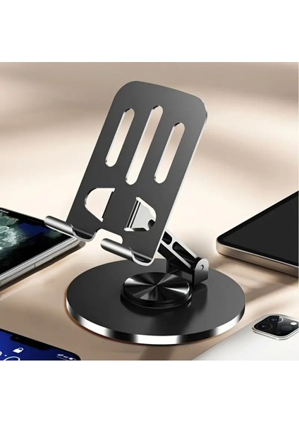 Yüksek Kalite Metal Kaydırmaz Sabit 360 Dönebilen Ayarlanabilir Telefon ve Tablet Tutucu Masa Üstü Standı Siyah fırsatları