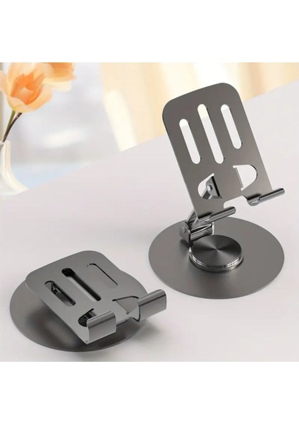 Yüksek Kalite Metal Kaydırmaz Sabit 360 Dönebilen Ayarlanabilir Telefon ve Tablet Tutucu Masa Üstü Standı Siyah indirimleri