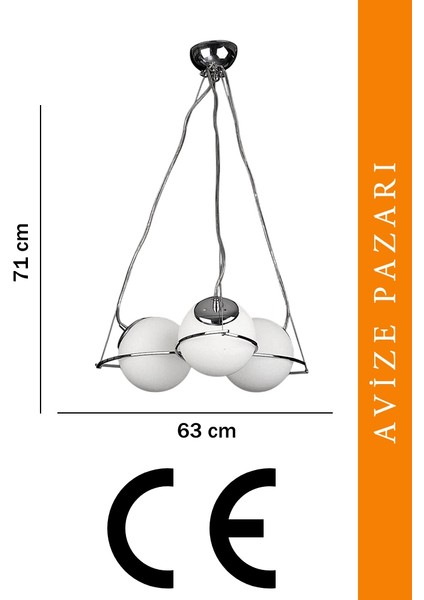 Güney 20'lik Glop Cam Üçlü Krom Renkli Camlı Sarkıt Avize fırsatları