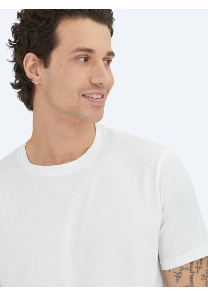 Beyaz Düz Bisiklet Yaka %100 Pamuk T-Shirt modelleri