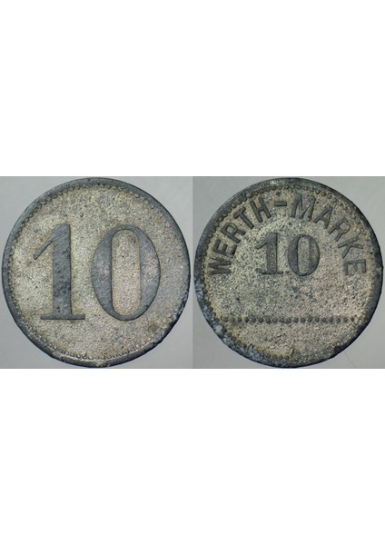 Almanya 10 Pfennig Wert Marke 1910-20 Ler. Çinko 19 mm