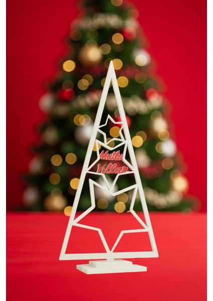 Yılbaşı Yıldız Motifli Mutlu Yıllar Çam Ağacı Hediyelik Dekor Obje