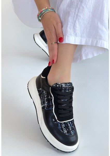 Hawer Siyah Cilt Bağcıklı Spor Ayakkabı - Lisinya