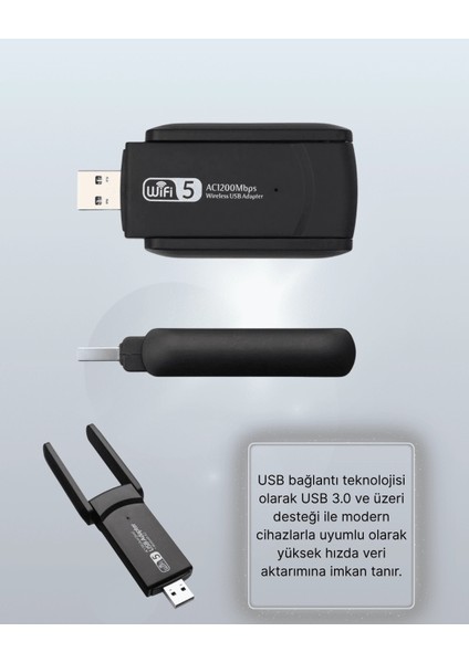 Tak-Çalıştır Özellikli Çift Bant Wifi Adaptör – 1200 Mbps indirimleri
