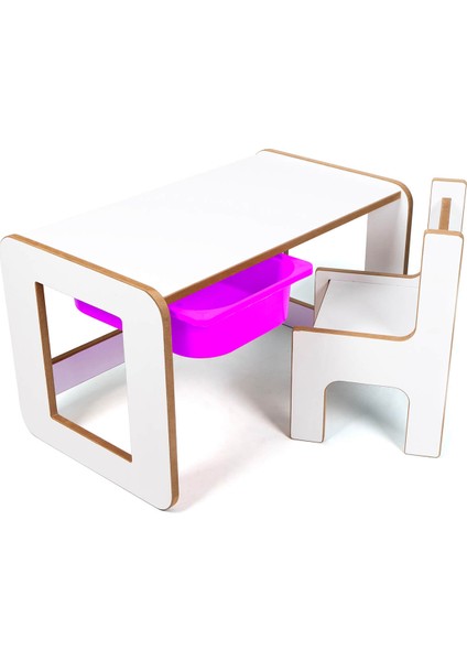 Tek Kişilik Çocuk Oyun, Aktivite ve Etkinlik Masası, Beyaz-Lila, 18MM 1.sınıf Mdf