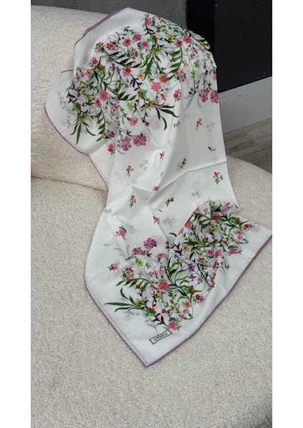 Ipekevi Desenli Pamuk Eşarp Inci Beyazı